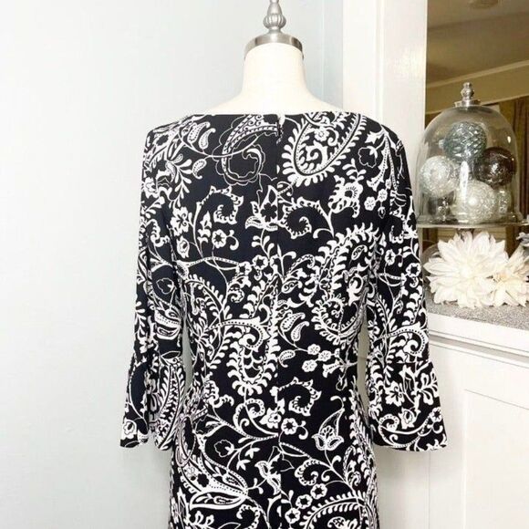 Talbots Black & White Floral Flounce Sleeve Shift Dress 4 Small - Picture 8 of 12